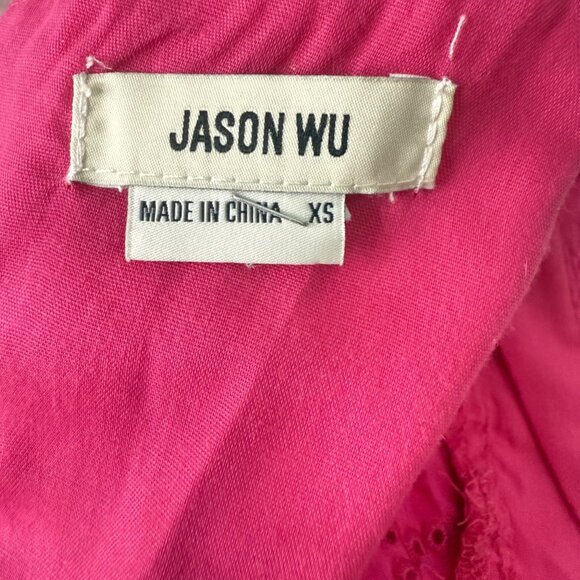 Jason Wu Fuchsia Smocked Midi Dress Eyelet Flutter Sleeves & Open Tie Back, XS - Picture 4 of 11